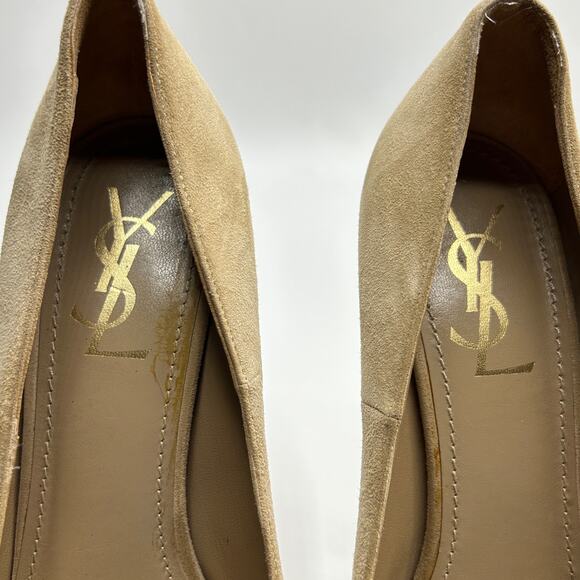 YSL Tribtoo Nude Suede Platform Pumps Size 39 Italy Y2K Stiletto Heels - Picture 8 of 13